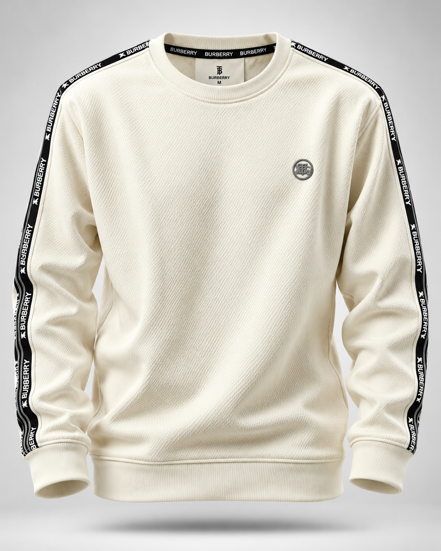 Burberry Logo Tape Crewneck Sweatshirt __ Ivory Cream