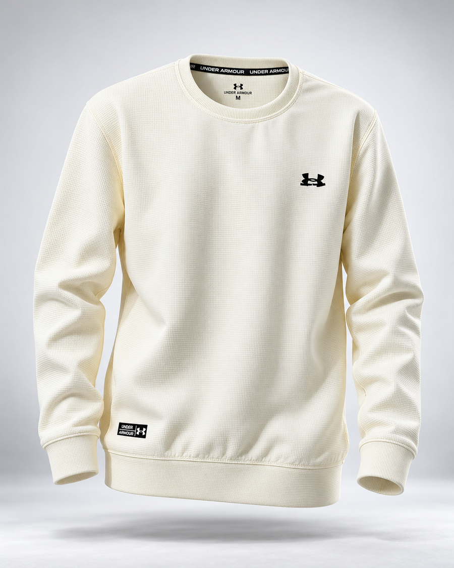 Under Armour Essential Logo Crewneck Sweatshirt __ Cream White